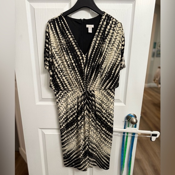Chicos Sz 1.5 Lined Stretch Tunic Dress M Geometric Snakeskin Dolman Sleeve Toga - Picture 1 of 5